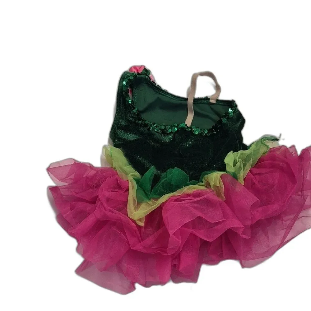 NWOT Fairy Costume Kids 4 Pink Green Ballet Tutu Dress Tinkerbell Pixie Wing